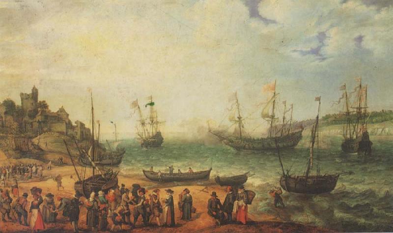 WILLAERTS, Adam The Prince Royal and other shipping in an Estuary Sweden oil painting art